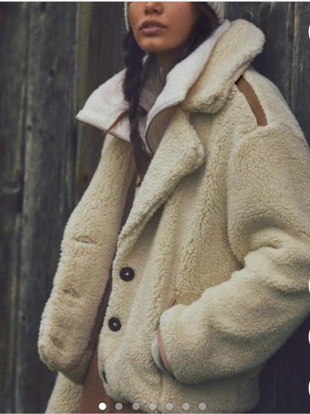 Free People Cream Sherpa Notch-Collar Jacket